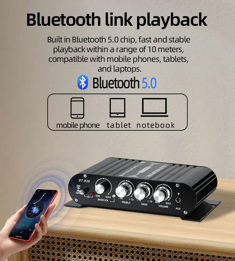 Bluetooth 5.0 Sound Amplifier Speakers 2.1CH Power Amplifiers Digital Amplifier for Home Car Meeting Theater AMP Media Player