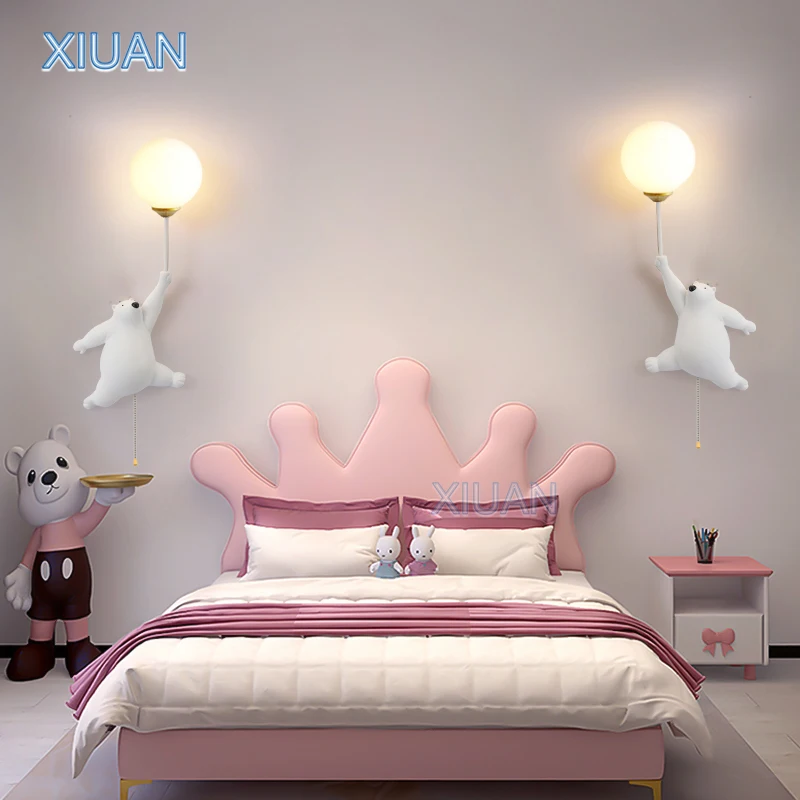 Imagem -02 - White Bear Wall Lamps With Zipper Switch Quarto das Crianças Luz de Cabeceira Romântico Quente Berçário Escola Parede Decorativa Night Light g9