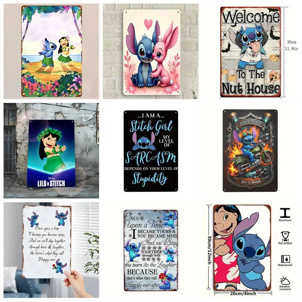 

Miniso Stitch Funny Interaction Appreciation Retro Vintage Tin Sign Poster Decorative Plaque Metal Plate Wall Decor
