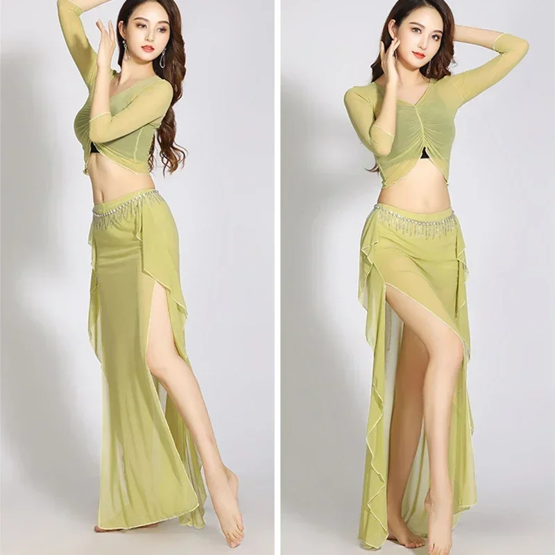 Belly Dance Long Dress Set Sexy Wemen Costume Practice Clothes Oriental Performance Dress Stage Dance Suit Vestidos De Baile
