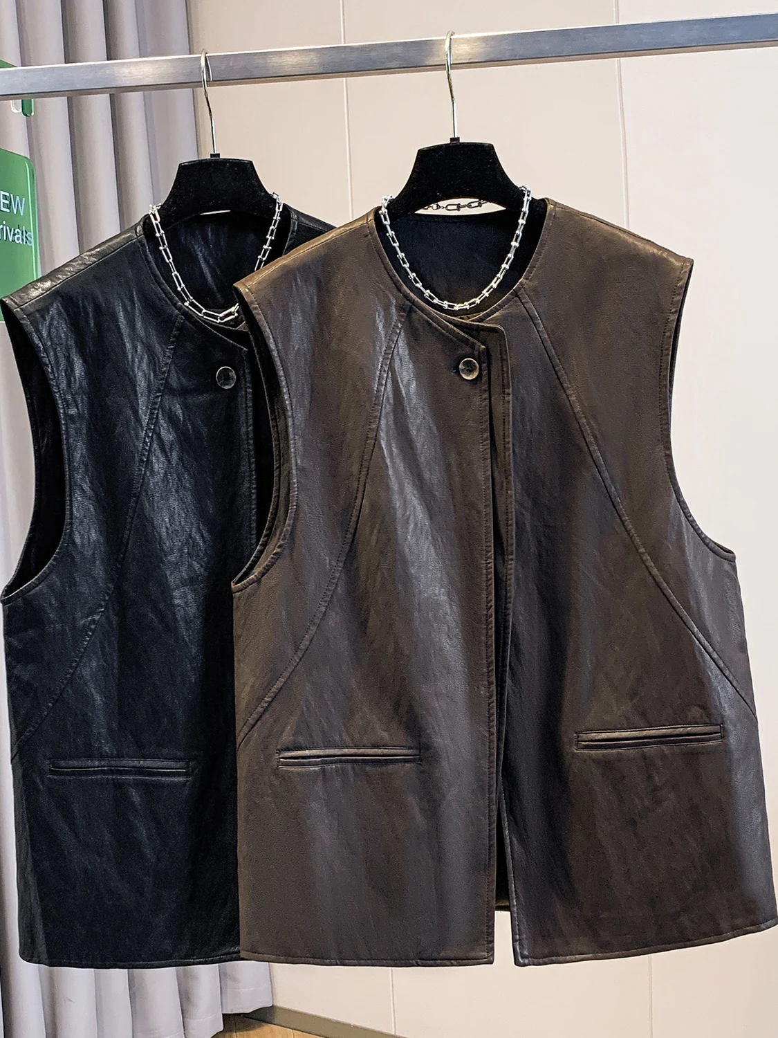 

Новинка 2025 года, круглый кожаный жилет Ne Svel, женская многослойная верхняя одежда, дизайн Ele, цвет для поездок на работу