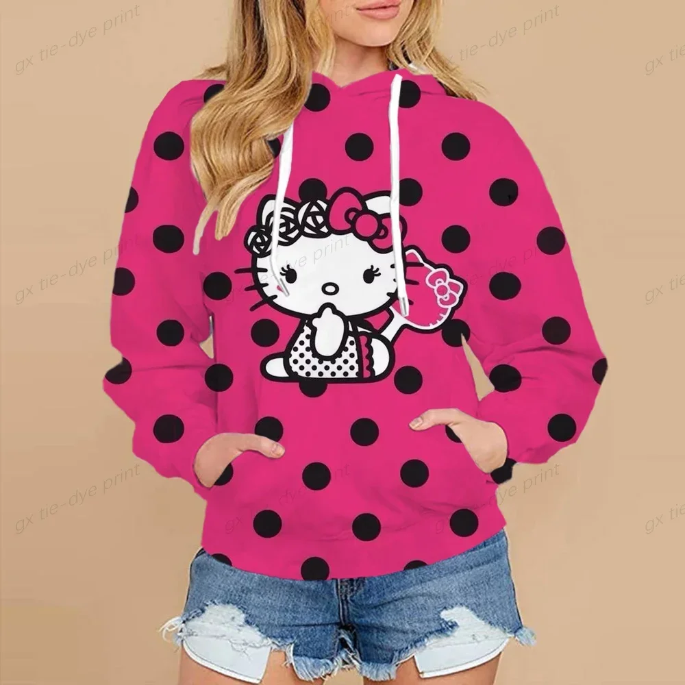 Hello Kitty Cartoon Hello Kitty Hoodies Women Kawaii Hello Kitty Graphic Streetwear Funny Unisex Tops Anime Sweatshirts Female