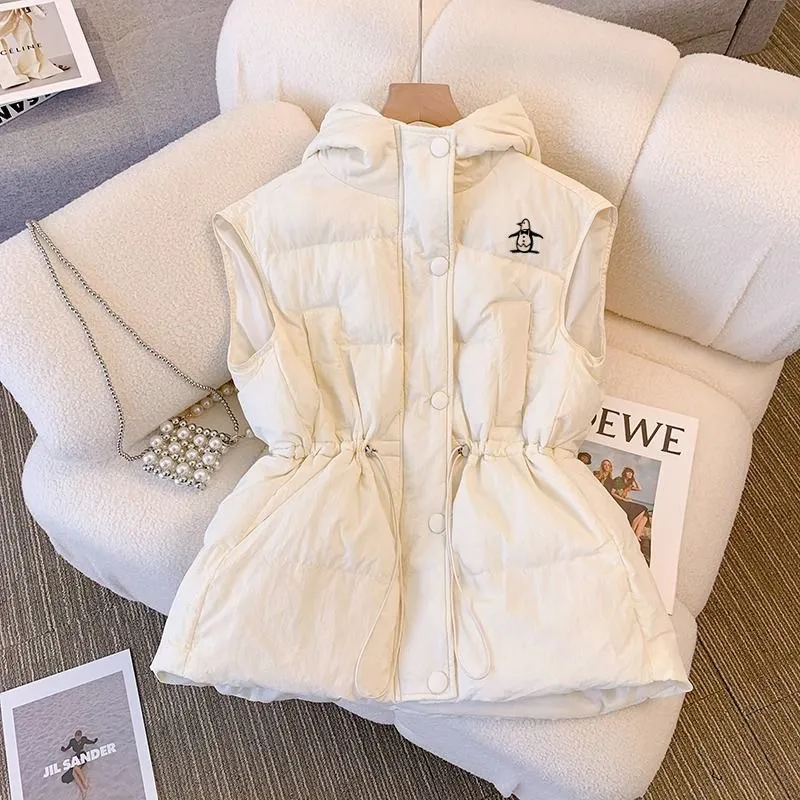 패딩조끼 Luxury Brand Golf Vest Women Golf Wear 2024 Autumn New Korean Coat Women\'s Golf Clothes Fashion Draw Rope Cotton Jacket