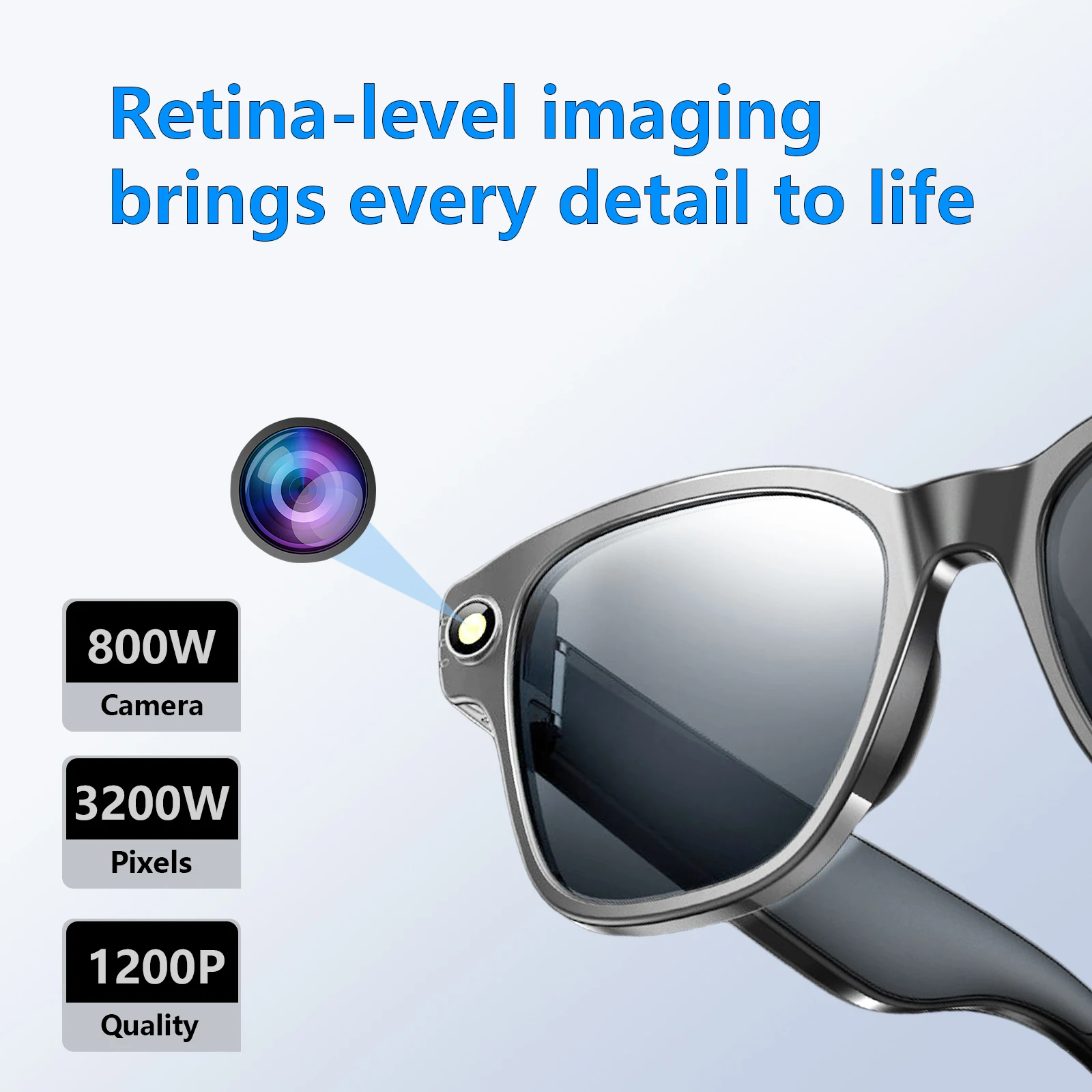 Traductor de gafas inteligentes AI, cámara Visual de 800W, antivibración, 1200P, grabación de vídeo alta, Bluetooth, Control asistente de voz, Glasse AI