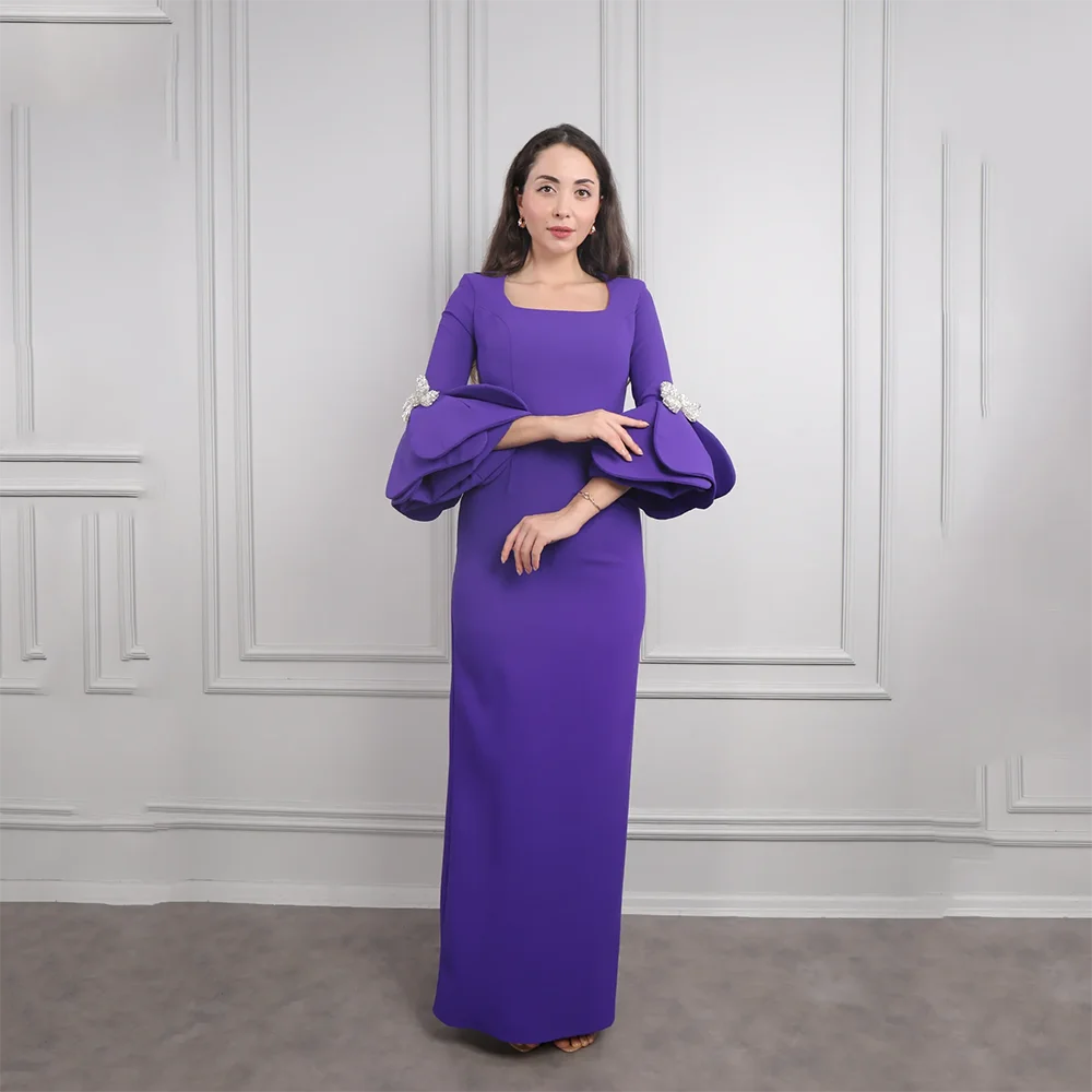 

Customized Square Neck Long Evening Dresses Elegant Formal Occasion Prom Gowns Bead Crystal 2025 Ankle Length Prom Dresses