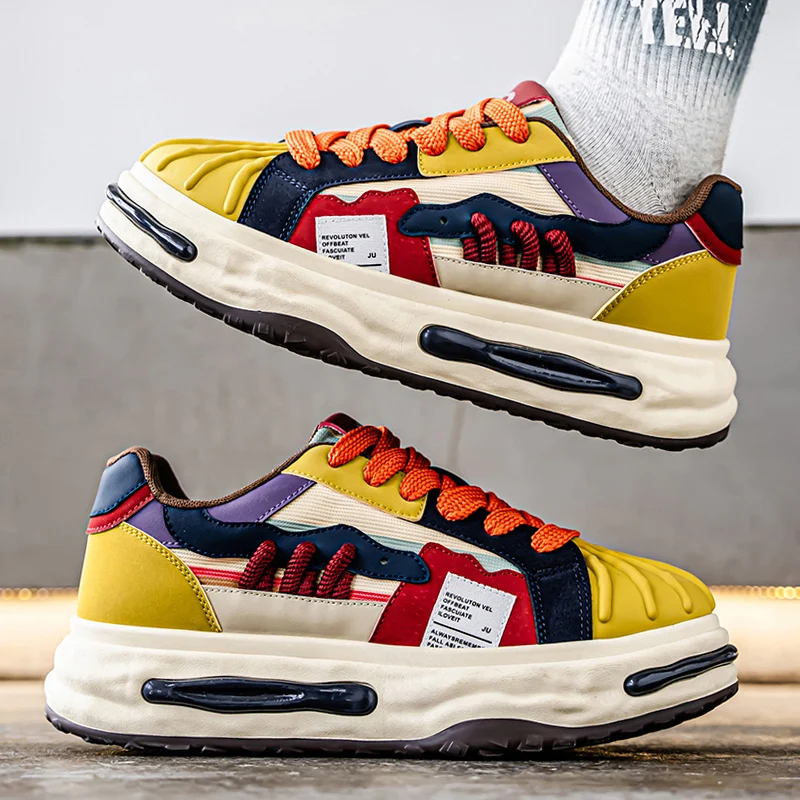 

2026 Spring New Fashion Platform Height Increasing Board Shoes Trendy Low-Top Wear-Resistant Patchwork Athletic Casual Shoes