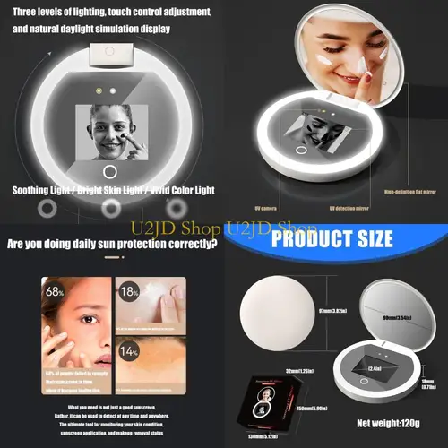 Imagen 1 del producto Espejo maquillaje U2JD con cámara UVS para prueba protector solar UVS Mirror cámara solar Espejo viaje viaje