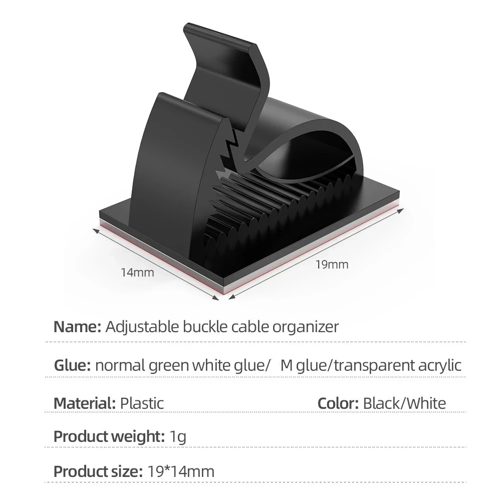 Auto-adesivo Cable Management Organizador Clipes, Mesa ajustável, Arrumado Fio, Cord Fixer, Grampos de Fixador, Casa, Escritório, Carro, 10Pcs, 50