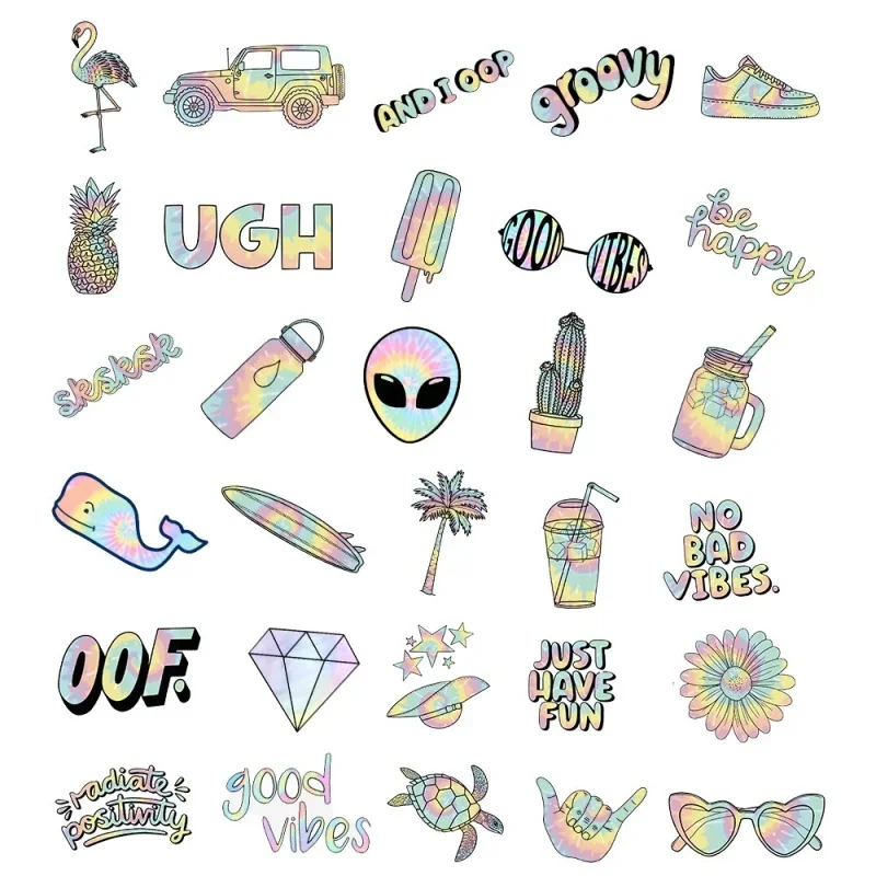 10/25/50pcs Alien Dreamy Rainbow Gradient Graffiti Stickers Waterproof Sticker