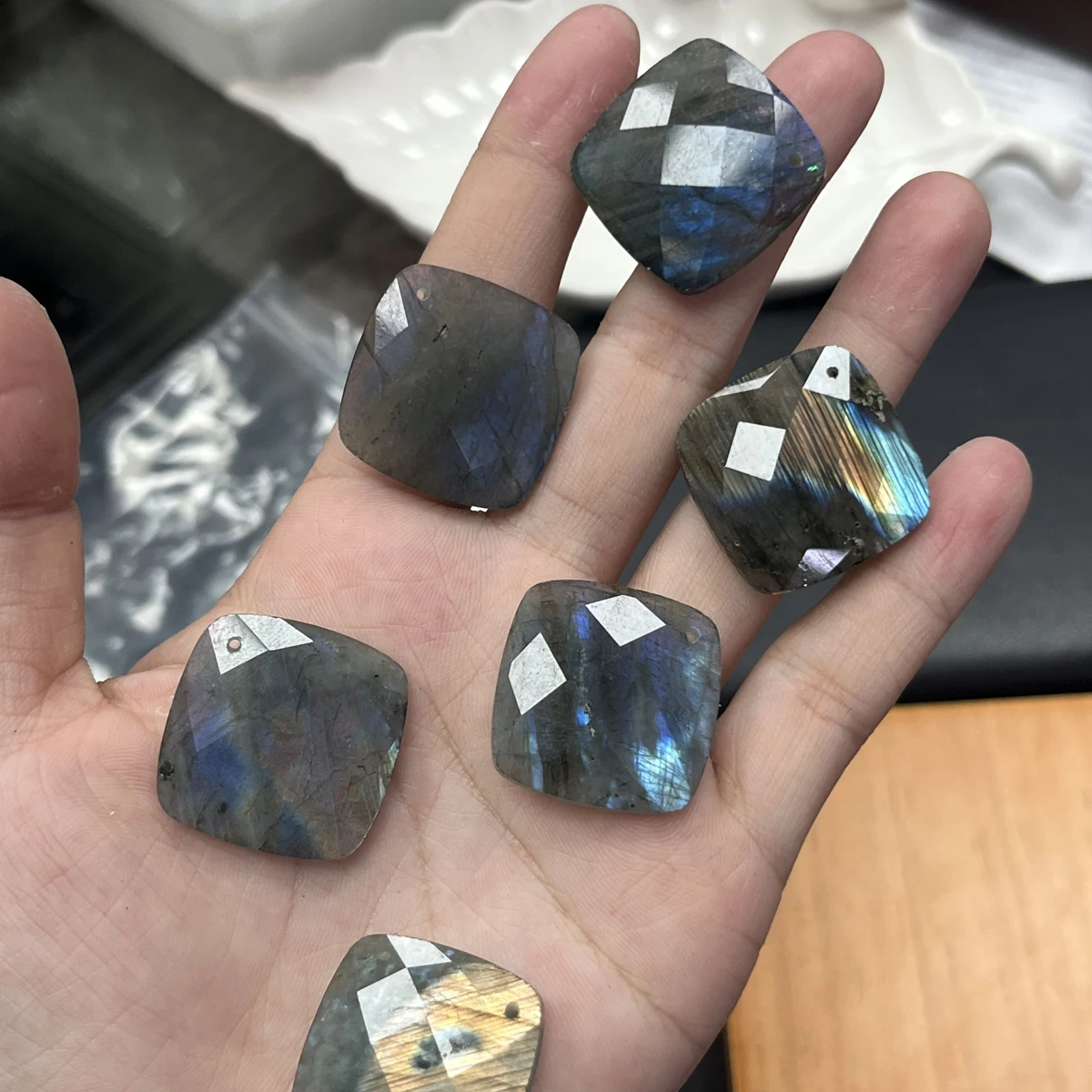 1pc 15/20/25mm Flash Labradorite Beads Natural Stone Rectangular Semi-finished Beads for Jewellery Making DIY Bracelet Accessory