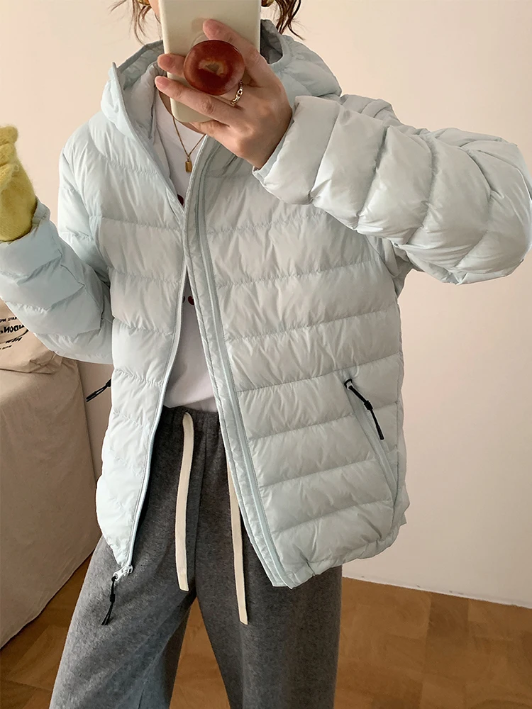 

Winter Light Weight Sweet Parkas Women Loose Fashion Warm Korean Puffy Coat Casual Preppy Style Long Sleeve Hooded Cotton Jacket
