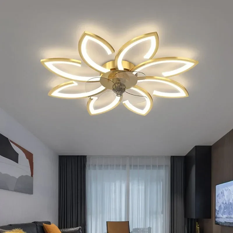 

LED Intelligent Ceiling Fan Light Flower Pendant Light Remote Control Color Dimming Living Room Pendant Light Home Decoration