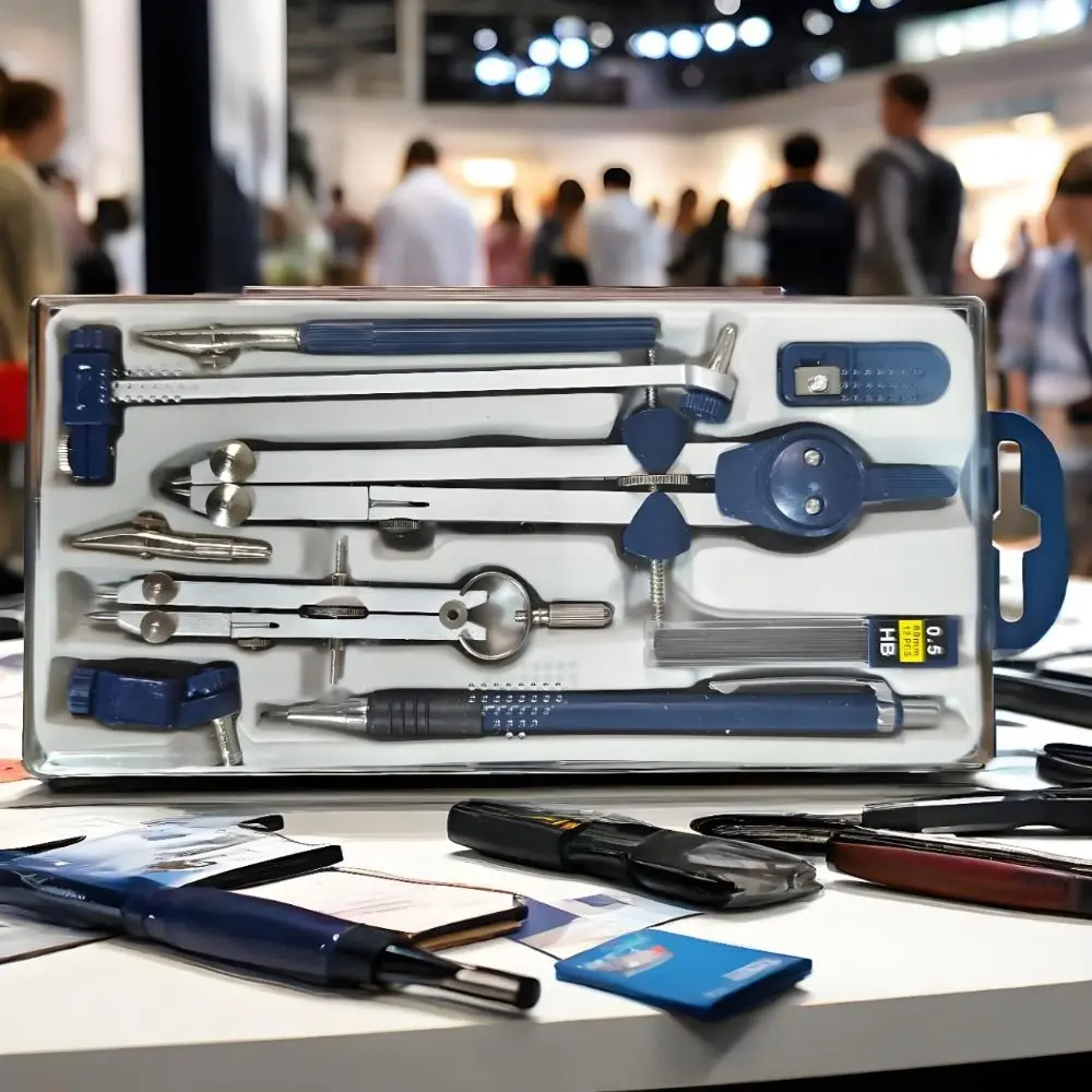 

7 шт./упак., прозрачная крышка, набор компаса для рисования, механический карандаш, пластиковый набор инструментов для рисования, измерительная линейка, нержавеющая сталь