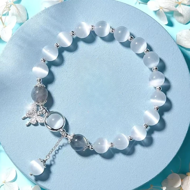 Pulsera de cristal de ópalo azul marino y luz de luna para niñas y mujeres, pulsera elástica ligera de lujo, accesorios de joyería para fiesta, regalos