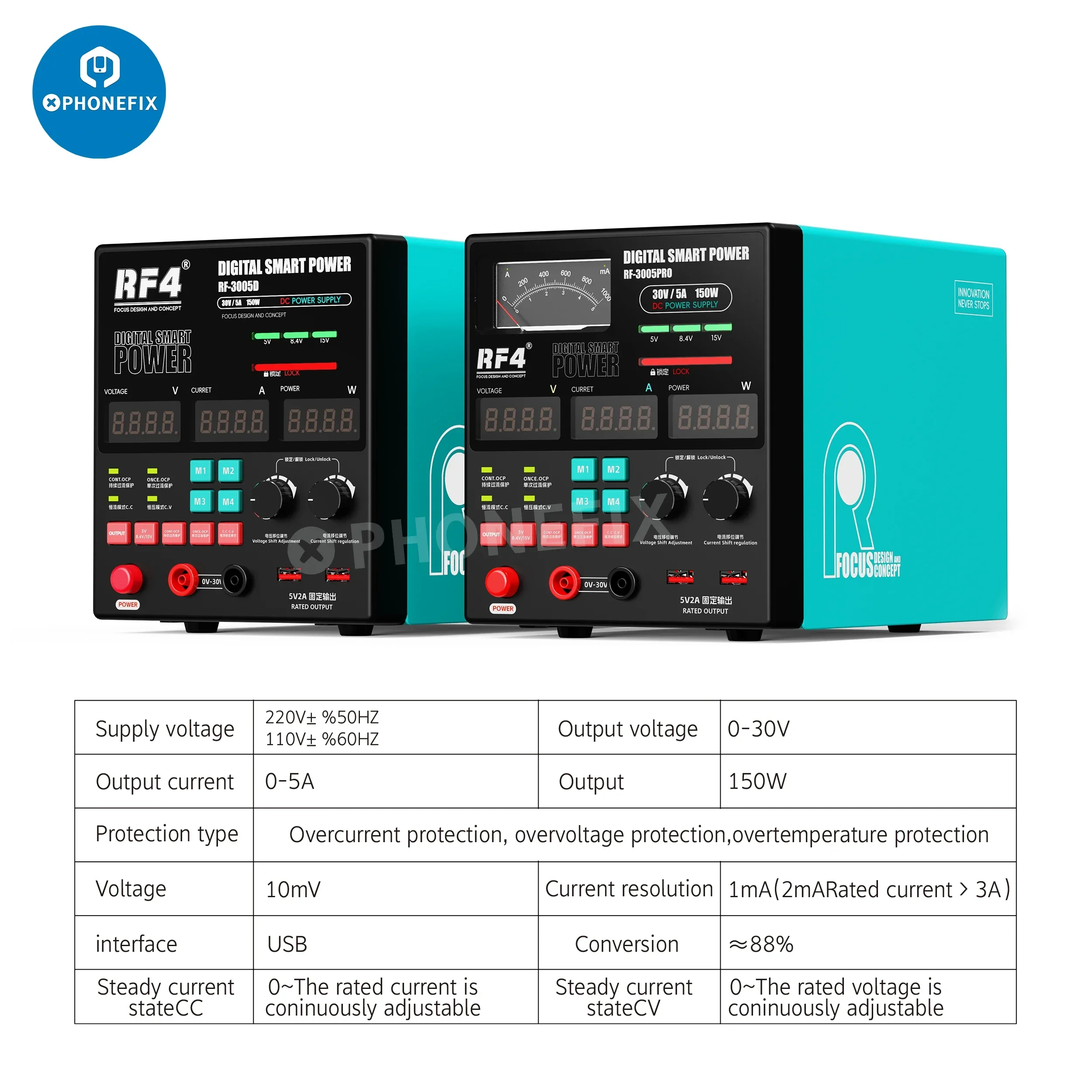 Fuente de alimentación Digital de laboratorio, regulador de corriente de voltaje para reparación de teléfonos, RF4 RF-3005D/3005PRO, 150W, 30V, 5A