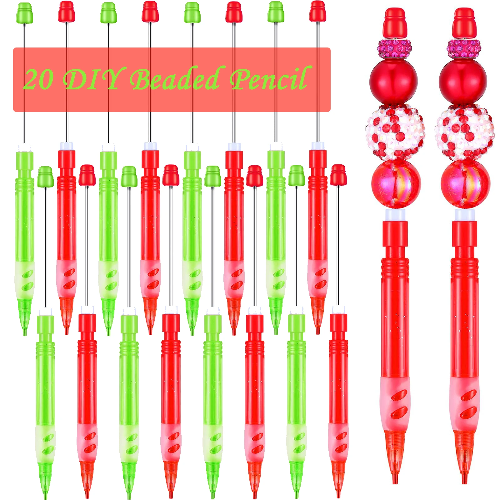 

20pcs Christmas Beadable Pencil Bead Everlasting Pencils Pencil for Writing Drawing DIY Gift Home Office School Supplies
