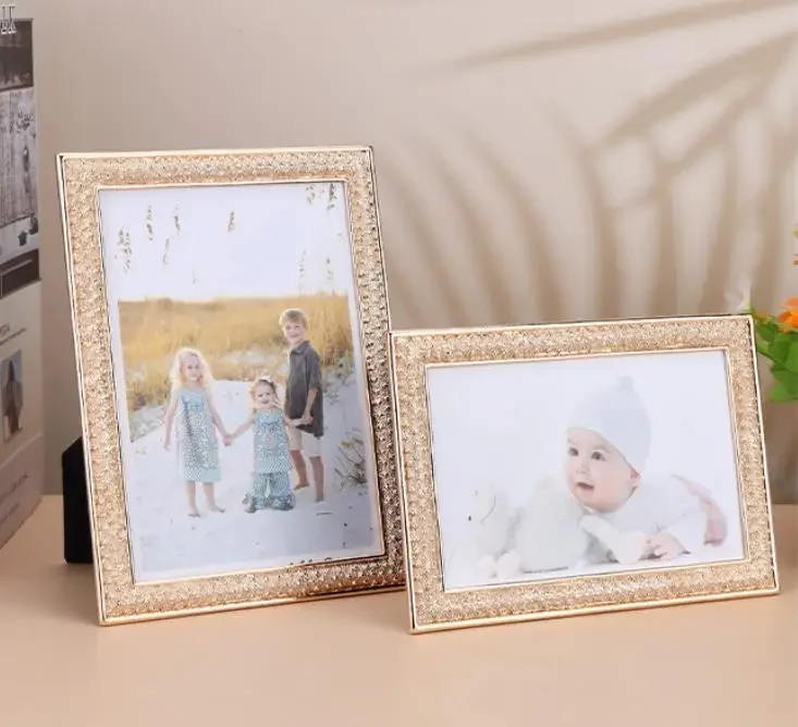 fashion 6/7 inches golden Metal photo Frames marco para foto shadow box frame for destop decoration