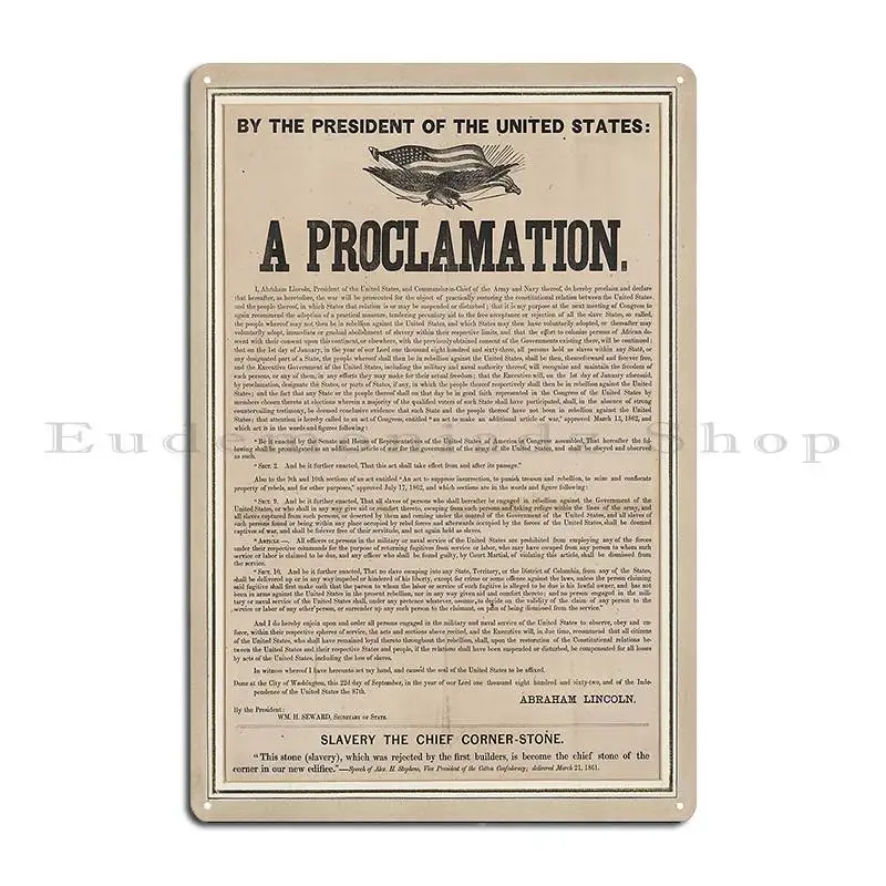 Preliminary Emancipation Proclamation Broadside 1862 Metal Plaque Poster Living Room Garage Character Designing Tin Sign Poster