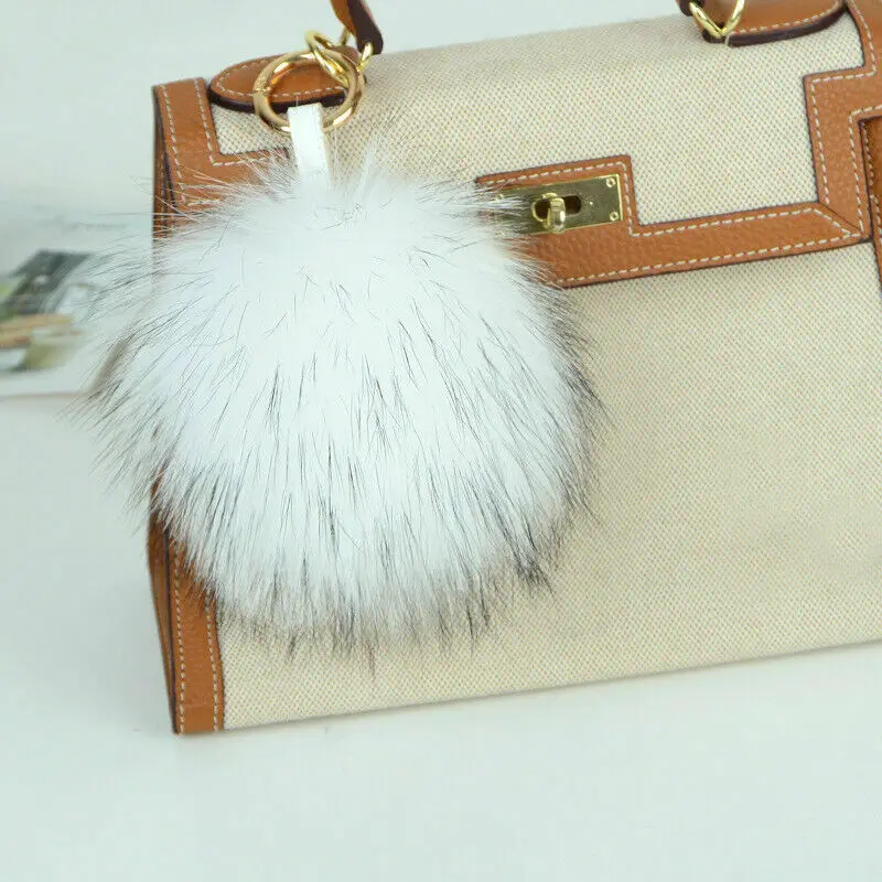 15cm Large Soft Real Raccoon Fur Ball Key Chains Fluffy Pompom Keychain Keyring Car Bag Accessory