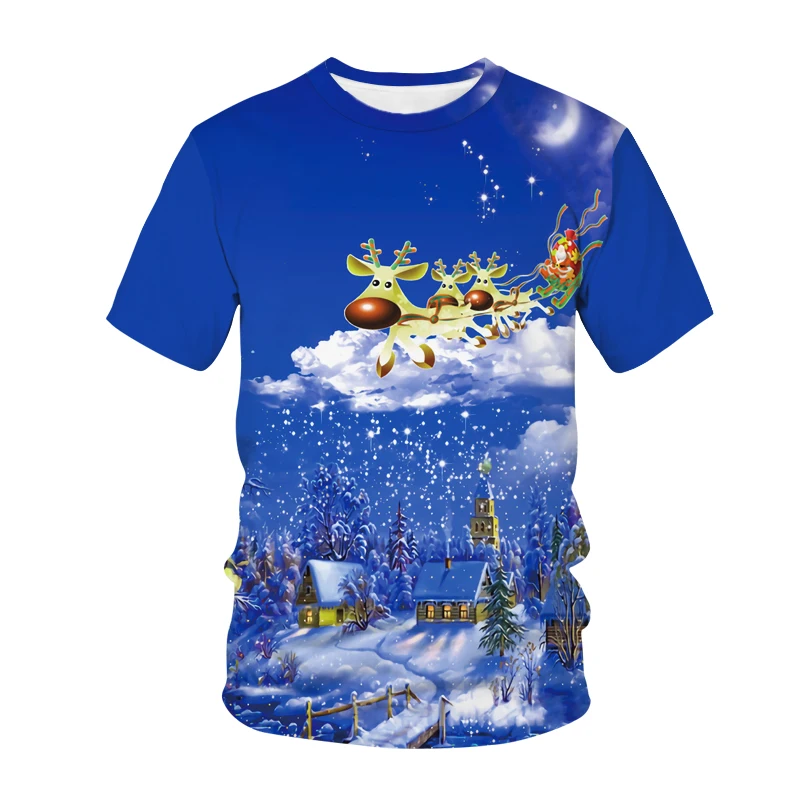 Christmas Tree Carnival Santa Claus Happy New Year Men's and Women's T-Shirts Hip Hop 3D Print Tees Round Neck Short Sleeve Top