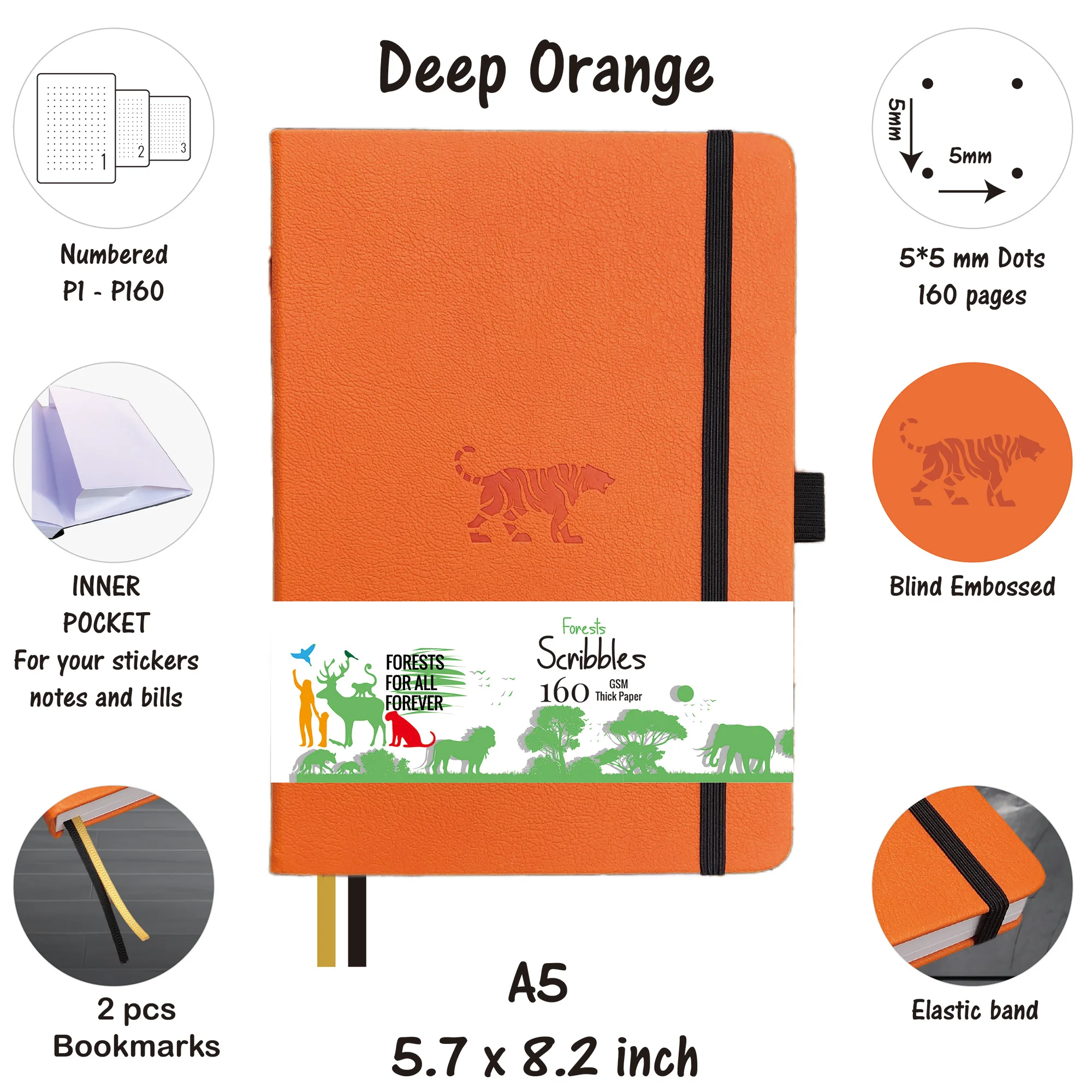 BUKE Tiger Dotted Journal, 160 g/m2 dickes Papier-Notizbuch mit Punktraster, 160 Seiten nummeriert, 5 x 5 mm DOT-GRID-Layouts – Detail 10