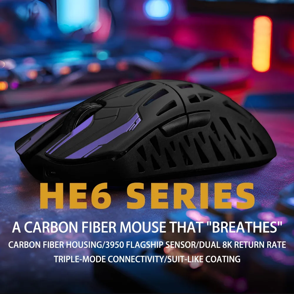 IROK HE6 Gaming Mouse Wireless Carbon fiber Lightweight Dual Mode USB Paw3950 Gamer E-Sports Accessories Pc Gaming Mouse Gift