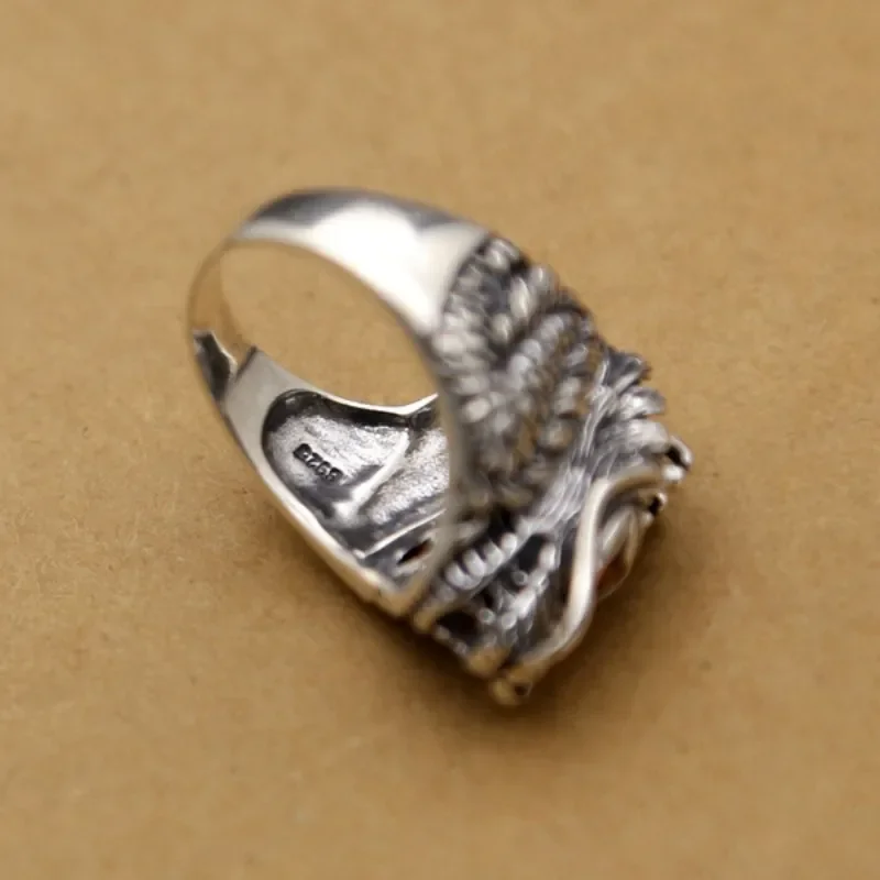 Genuine S925 Sterling Silver Rings For Men New Fashion Domineering Vintage Chinese Dragon Argentum Amulet Punk Jewelry