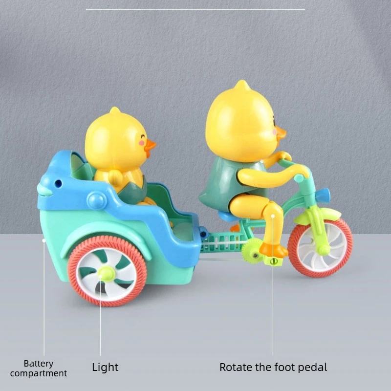 รถสามล้อไฟฟ้ารูปเป็ดน้อยสีเหลืองน่ารัก ของเล่นรถสามล้อการ์ตูนสัตว์มีไฟและเสียงเพลง ของเล่นสัตว์เลี้ยงอิเล็กทรอนิกส์สำหรับเด็ก