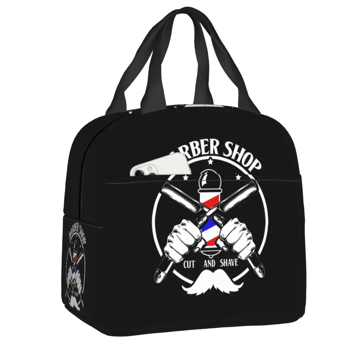 Custom Barber Shop Cut And Shave Insulated Lunch Bag for Women Hairdresser Cooler Thermal Bento Box Beach Camping Travel