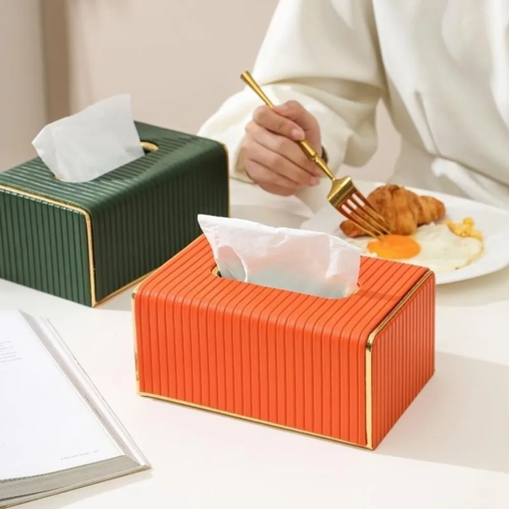 

Modern Exquisite Streak Tissue Box High Quality European Style Napkin Holder Leather Light Luxury Paper Storage Container Hotel