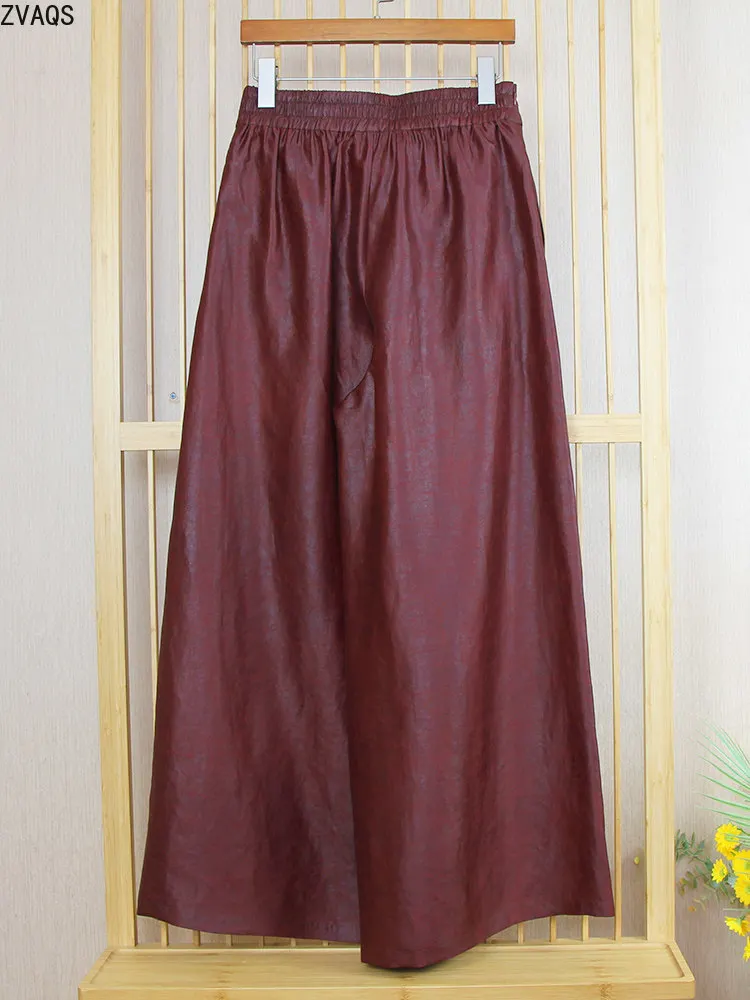 ZVAQS100% Mulberry Silk Women's Genuine Silk Gambiered Canton Gauze Trousers High Waist Loose CulottesElegant Big Foot PantsЮбка