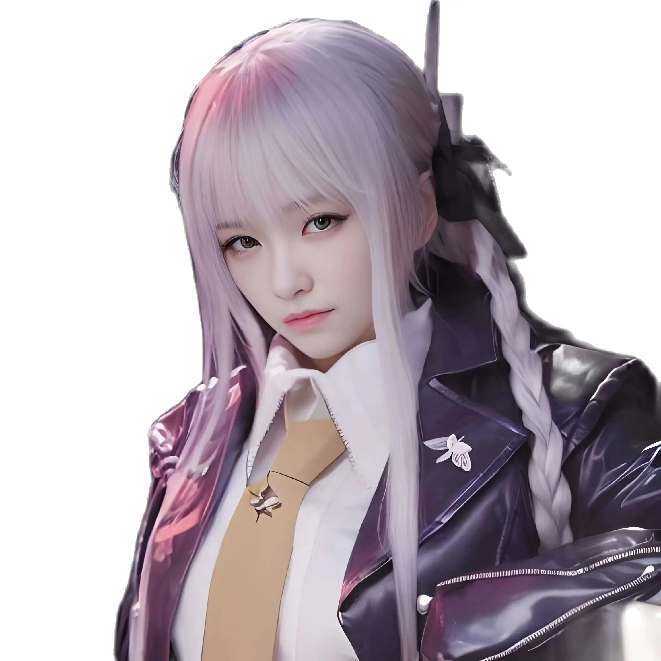 Perruque de Cosplay de l'Anime Kirigiri Kyoko, Cheveux Longs Gris Clair Violet, Perruque de Jeu