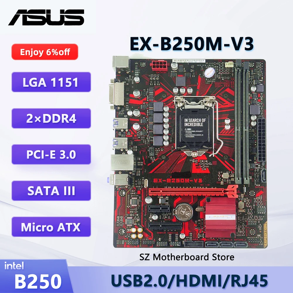 

Материнская плата ASUS EX-B250M-V3 B250 LGA1151 для i7-6700 i5-6600 i5-6600K i3-6100 CPU DDR4 SATA III USB3.0 Micro ATX