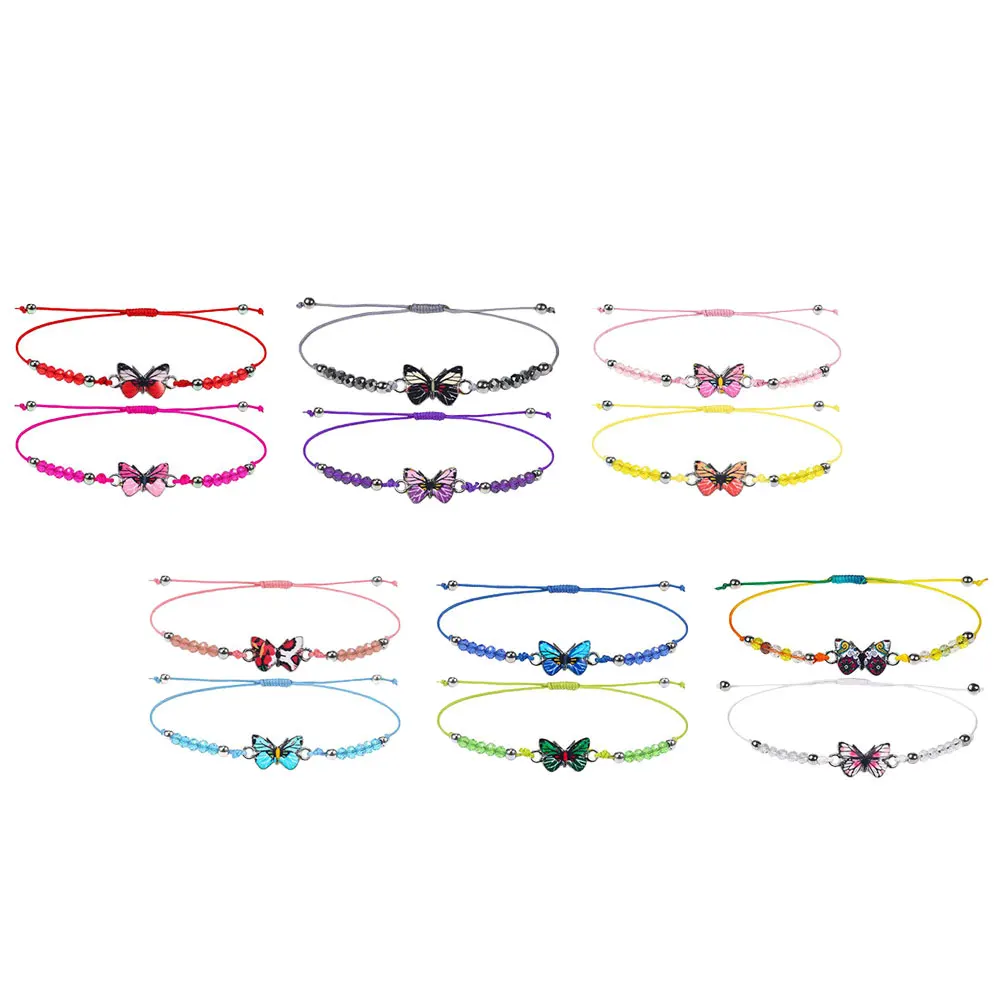 

12pcs Crystal Bead Butterfly Bracelets for Kids Girls Friendship Charm Drawstring Woven Alloy Polymer Clay Playful Elegant