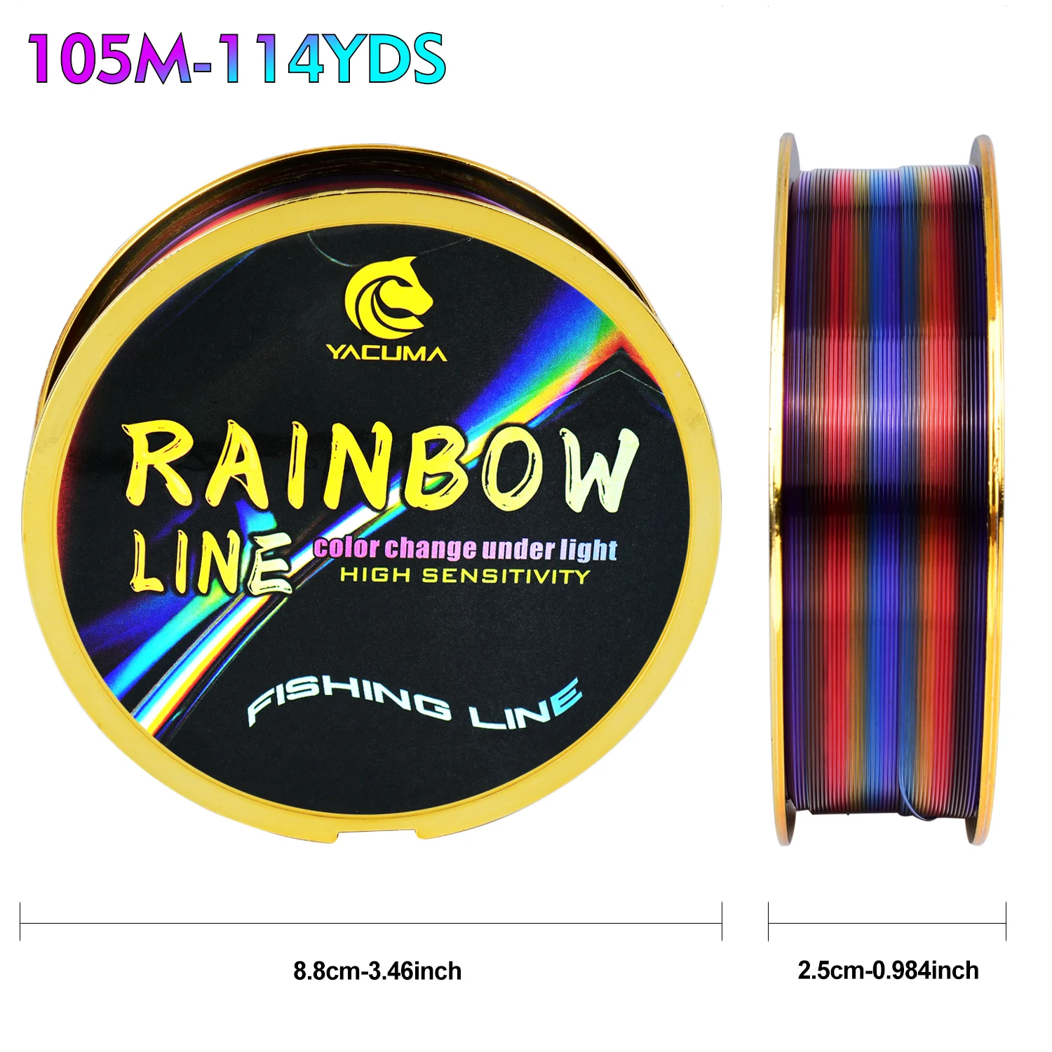 YACUMA 105M/114YDS Regenbogen-Monofilament-Angelschnur mit Fluorcarbon-Beschichtung, 5LB-37LB Stärke, Nylon-Angelschnur für alle Angler – Detail 3