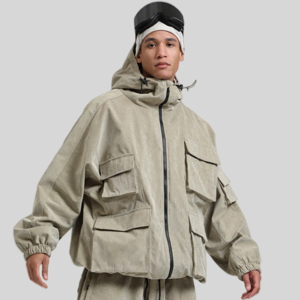 

GSOU SNOW 2025 Mens Baggy Snowfield Tops Women Warm Windproof Skiing Clothes Multi-Pockets Workwear Jackets Outdoor Waterproof