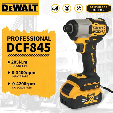 DEWALT Impact Electric Driver 20V Brushless Cordless screwdrivers 205N.m High Torque Power Tools Adjustable Speed DCF845