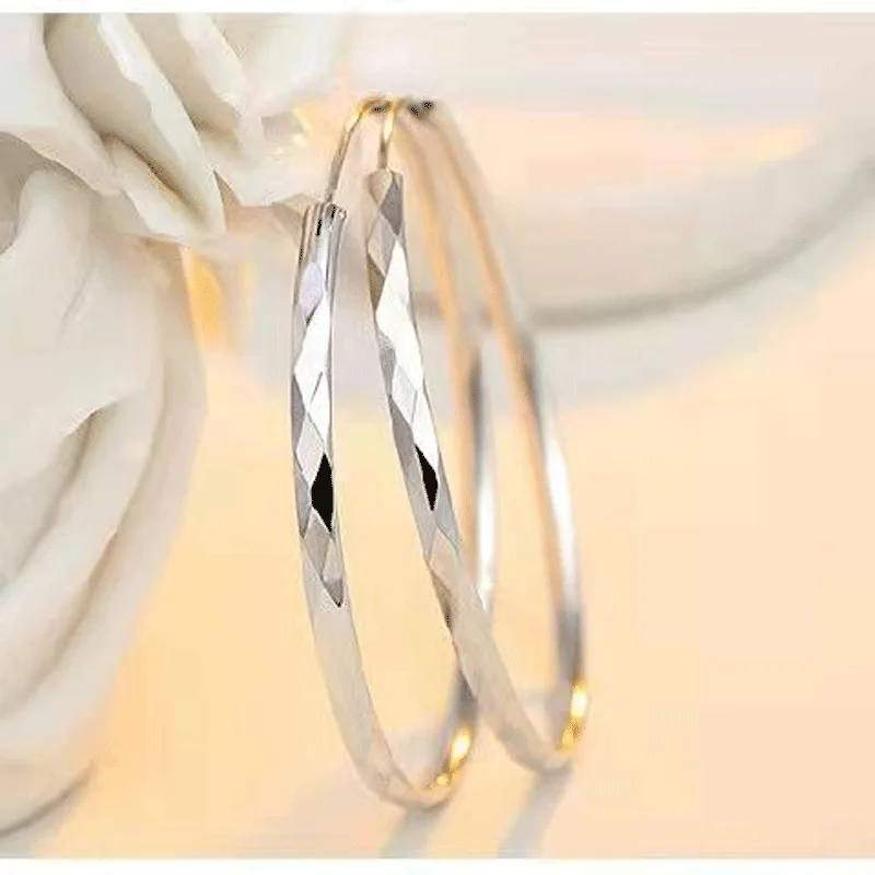316L Edelstahl 30-60 MM Sparkle Creolen Für Frauen Mode Luxus Qualität Schmuck Großhandel Trend Schleife Einfache schmuck – Detail 3