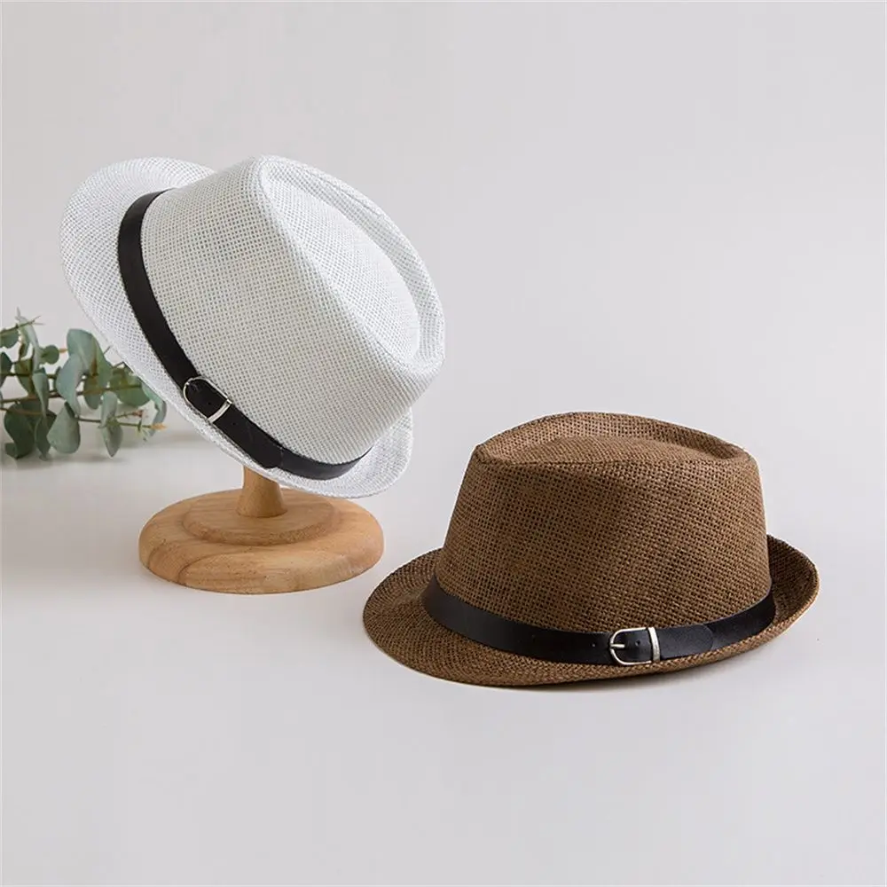 Unisex Summer Beach Sun Cap Wide Brim Straw Panama Cap Jazz Hat Cowboy Fedora Hat Sun Hat  Wide Brim Hat Summer Beach Breathable