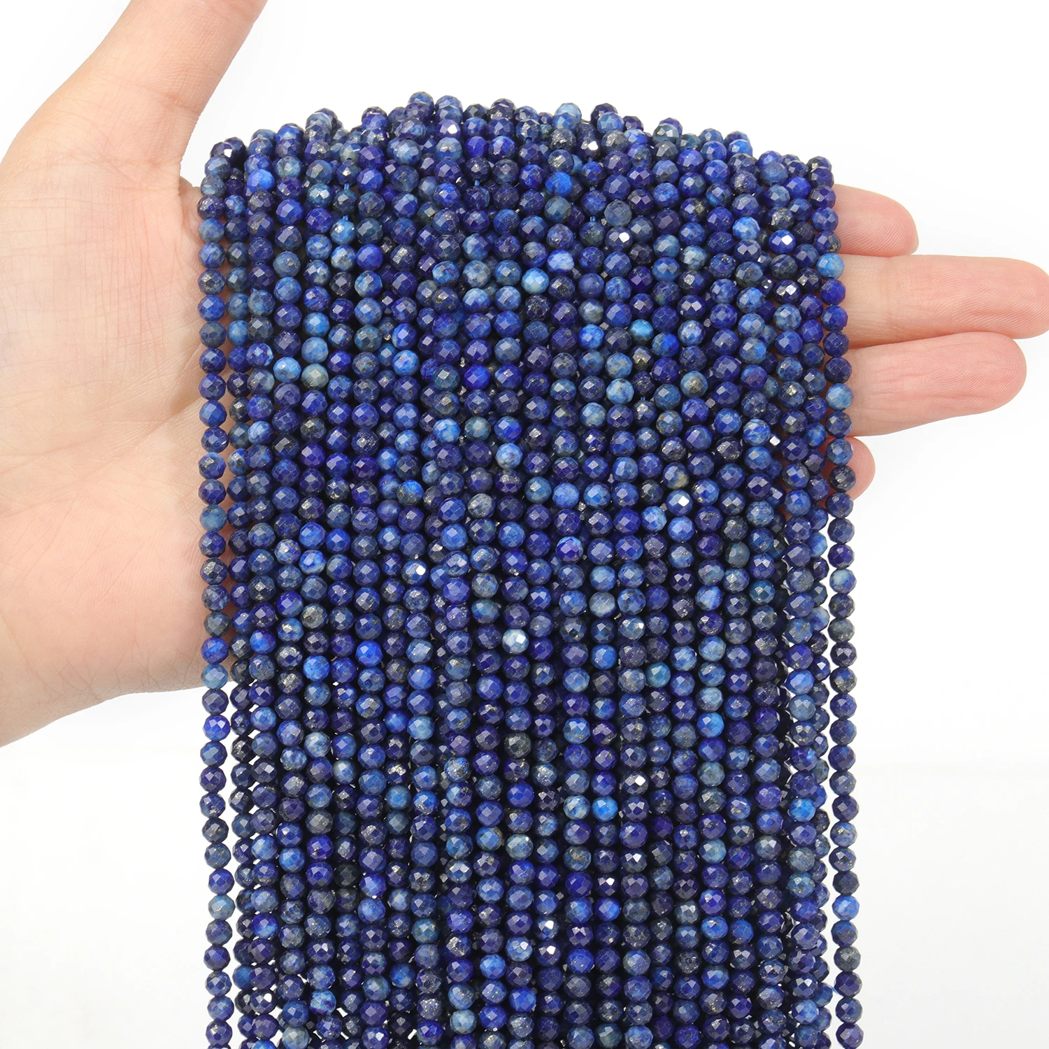 Großhandel Facettierte 2 3 4mm Naturstein Blaue Lapislazuli Perlen Runde Kleine Lose Perlen für Schmuckherstellung DIY Armbänder Halsketten – Detail 4