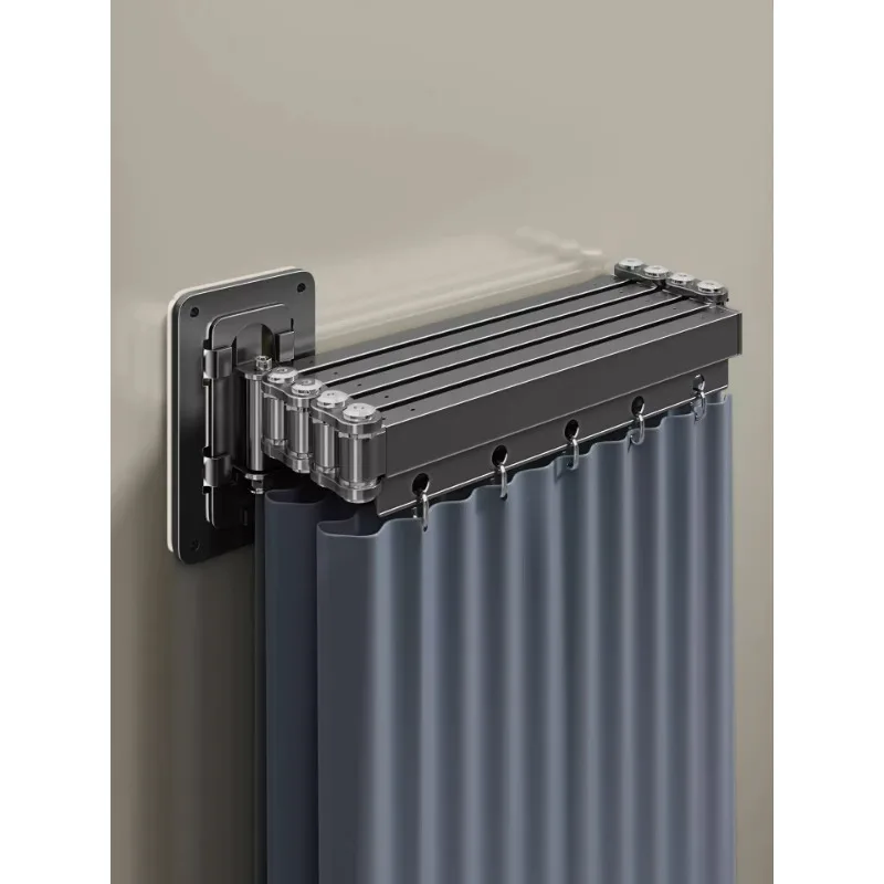 Foldable LUShapeCurved Shower Curtain Rod Aluminum Alloy No Punching TelescopicTension Pole Multi Use BathroomClothesHanging Rod