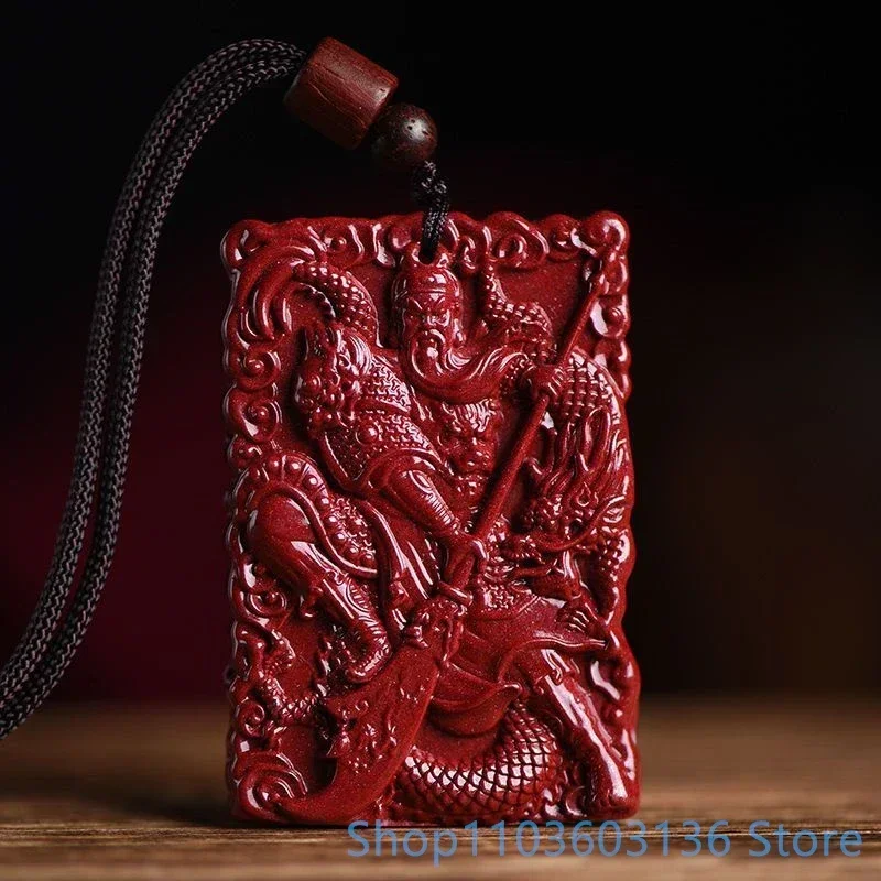 Natural Cinnabar Guanyu Pendant To Ward Off Evil High Content Imperial Purple Cinnabar Mens Necklace Ancient Fable Jewelry