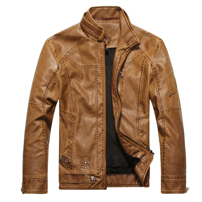 

Mens Plus Velvet Men Winter Warm Motorcycle Leather Coat Men Moto Biker Riding Fleece Leather Jacket Thickened Leather Coat Man