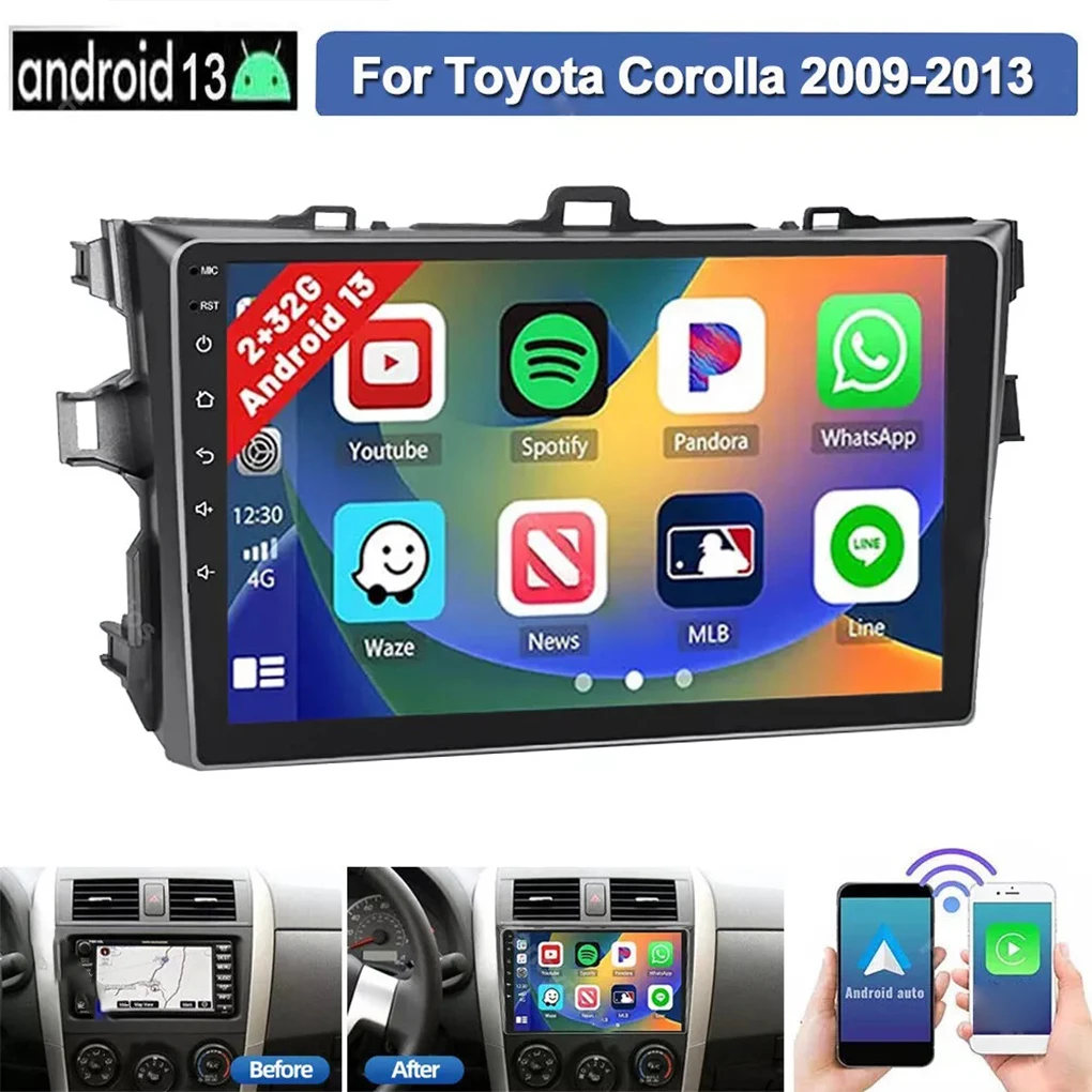 2din Android Car Radio Multimedia Video Player For Toyota Corolla 2009-2013 32G Android 13 Car Stereo Radio GPS Navi BT Carplay