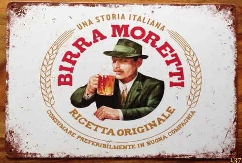Placa de Metal Vintage Retro BIRRA MORETTI para Parede, Grande, para Garagem ou Galpão