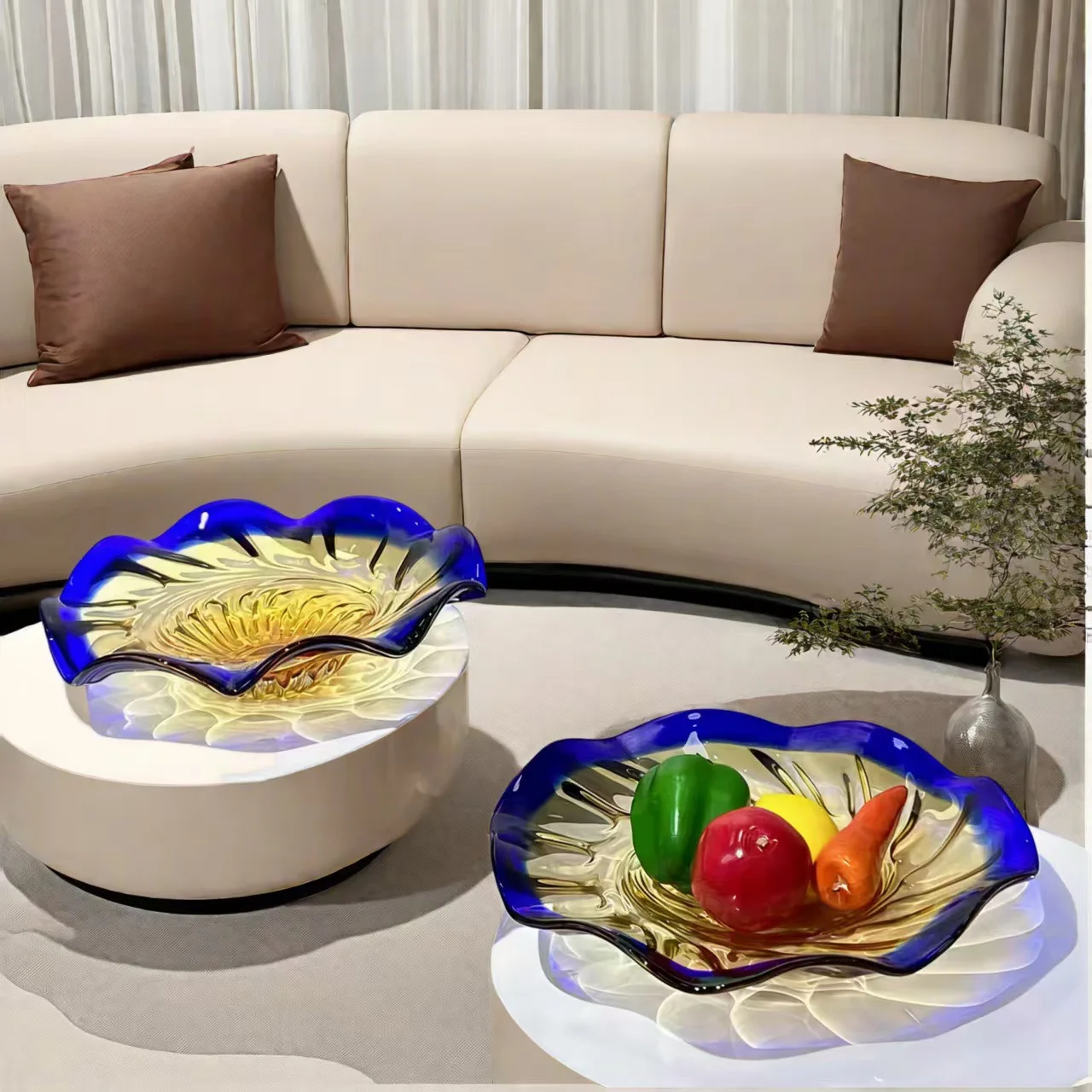 

Modern simple glazed fruit basin fruit plate light luxury glass snack plate living room soft decoration ornament model room