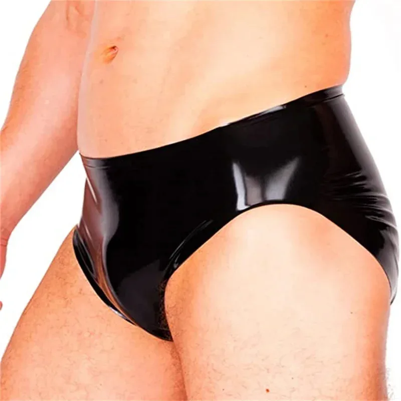 

Latex Boxer High Waist Briefs Underpants Men Seamless Rubber Panties Underwear Shorts