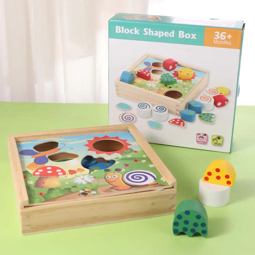 Jouets Montessori en bois de forme, jouet de développement pour l'éducation précoce, boîte de tri de formes de couleurs, puzzle de dessin animé, blocs assortis colorés