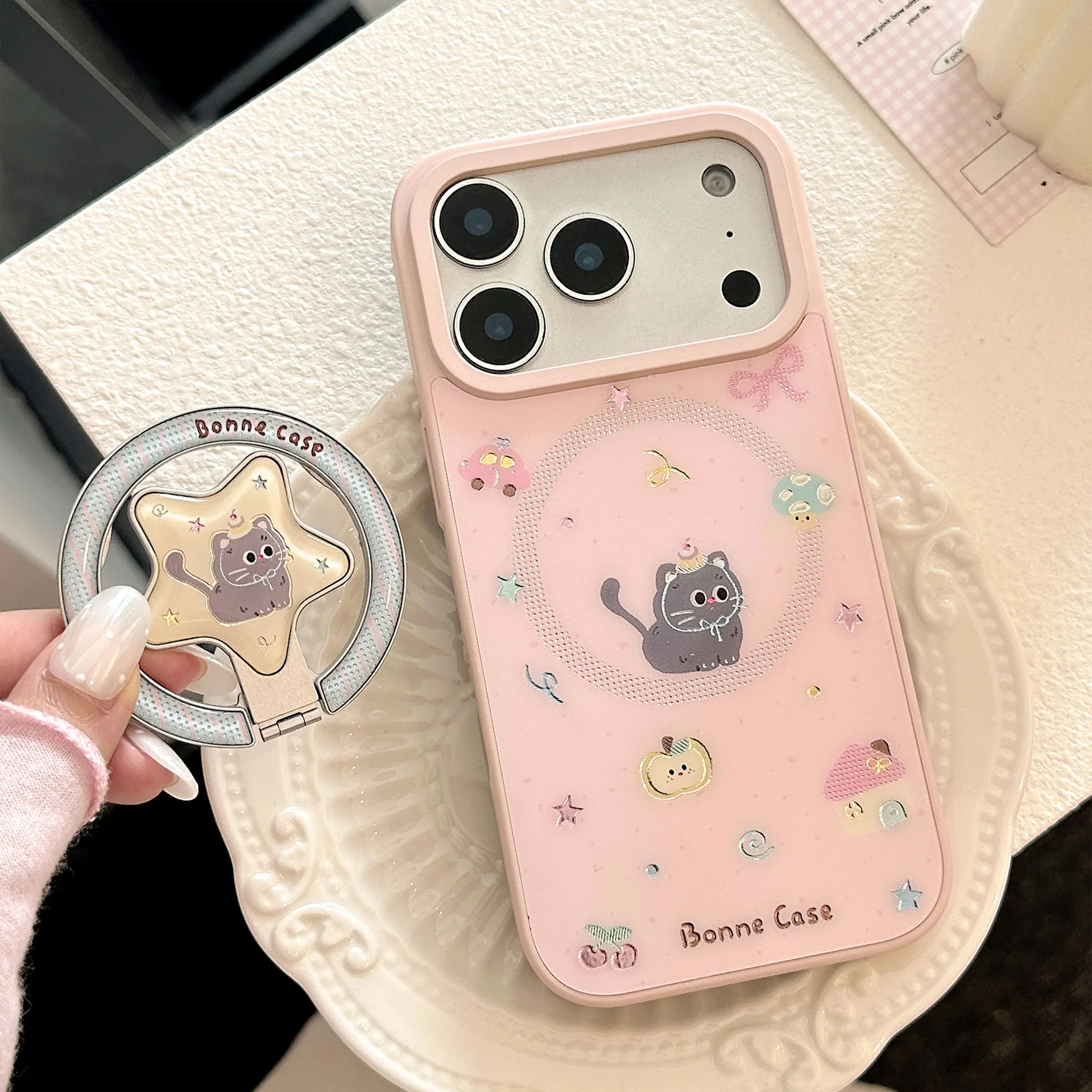 Korean Pink Graffiti Fold Stars Cartoon Kitten Magnetic Hold