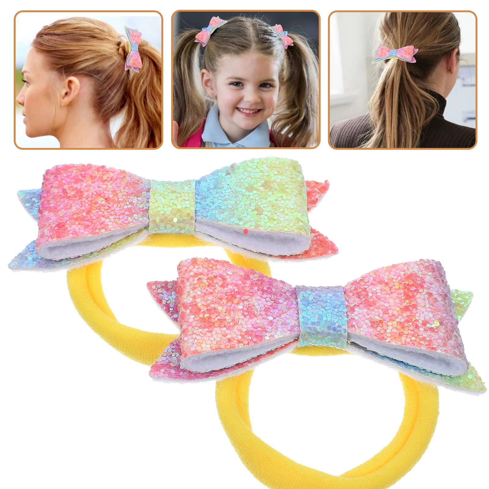 2 Pcs Children's Bow Hair Tie Elastic Ties Ribbons Girl Rope Ponytail Holders for Girls Onion Powder